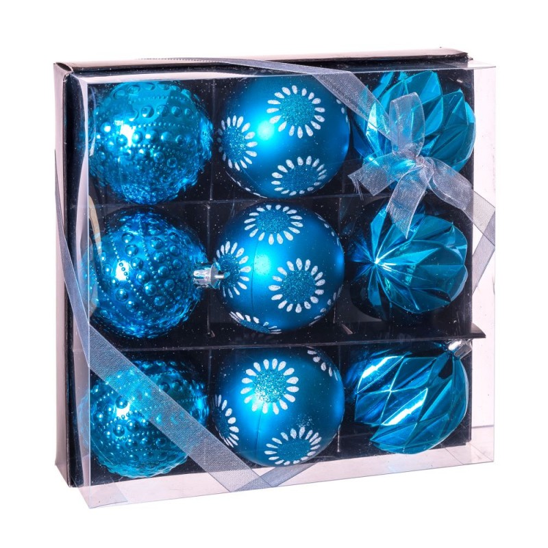 S 9 palline decorate blu 8 x 8 x 6 cm