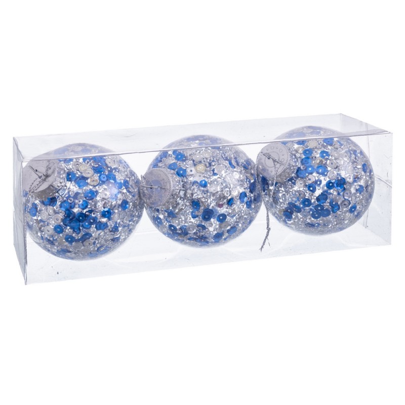 S 3 palline trasparenti argento blu 8 x 8 x 8 cm