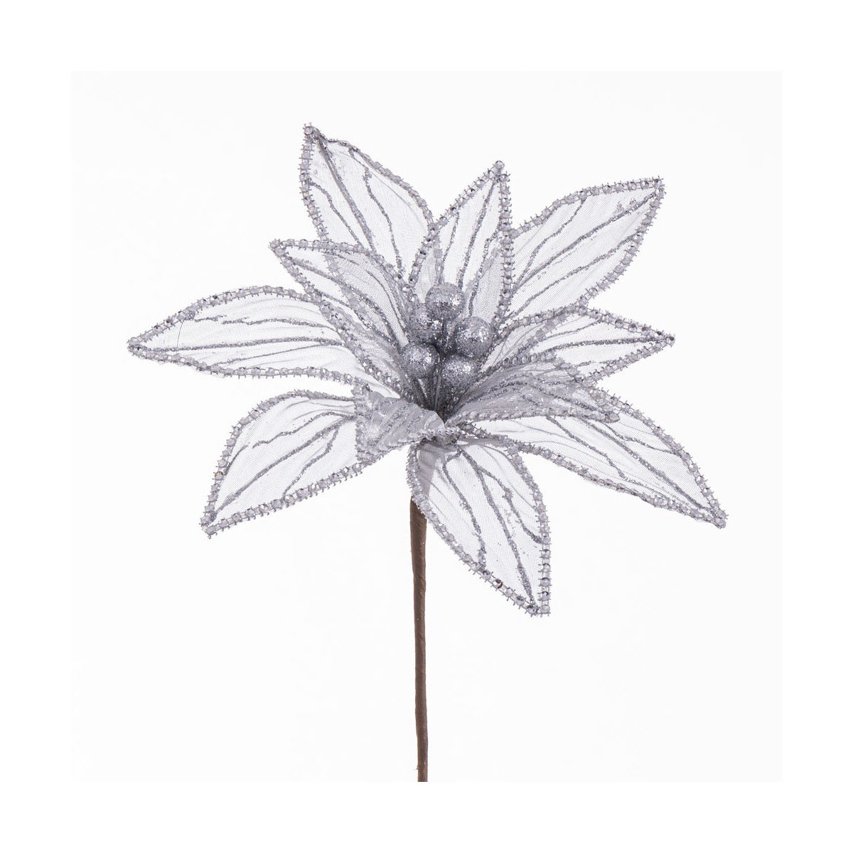 Fiore poinsettia tessuto argento 25 x 65 cm