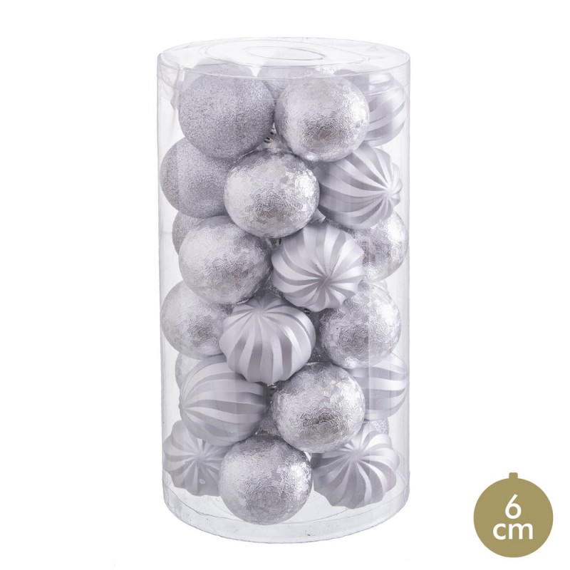 S 30 palline argento glitterato opaco 6 x 6 x 6 cm