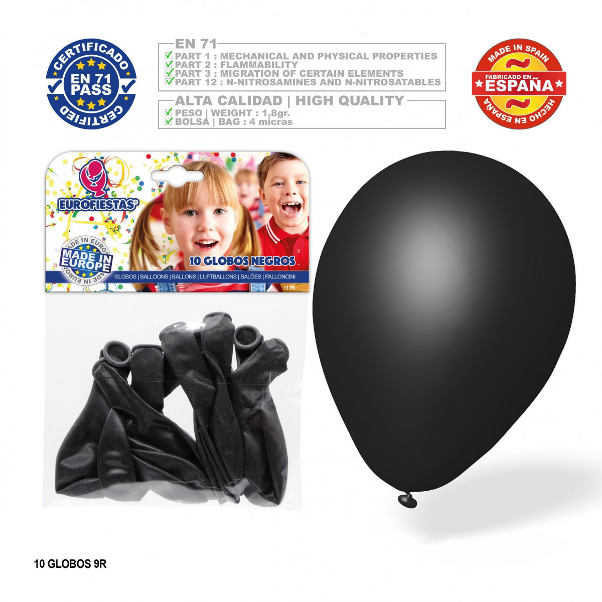 Palloncino nero 9r 10 unità