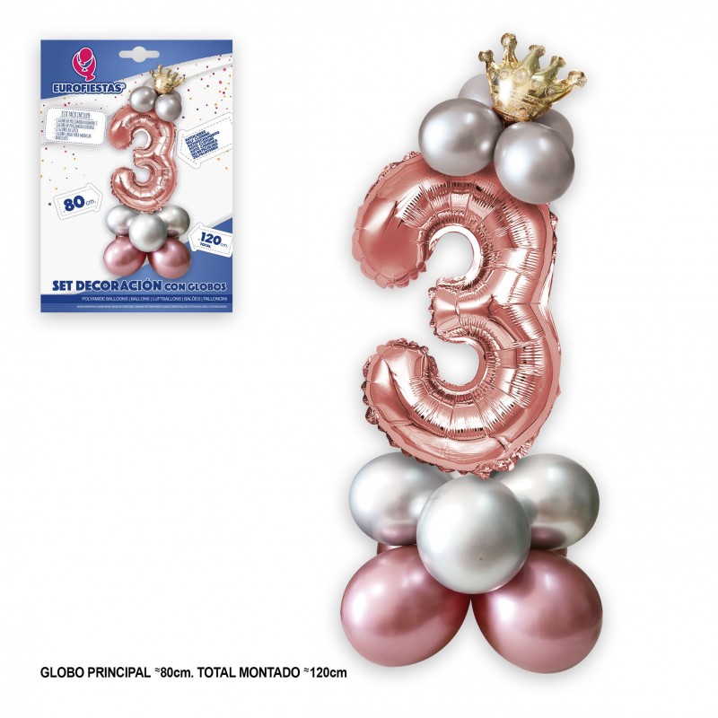 Set Di Palloncini Foil Corona 80 Cm 3 Argento Rosa