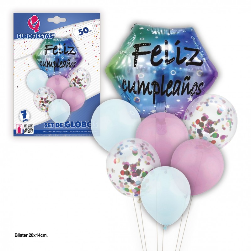 Set Di Palloncini Esagonali Di Buon Compleanno Rosa E Bianco