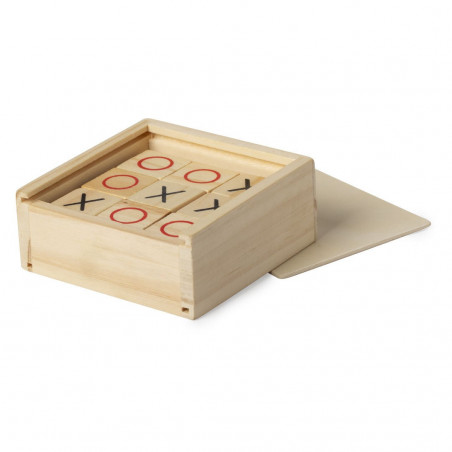 Gioco tic tac toe in scatola di legno personalizzata con frase su adesivo natalizio