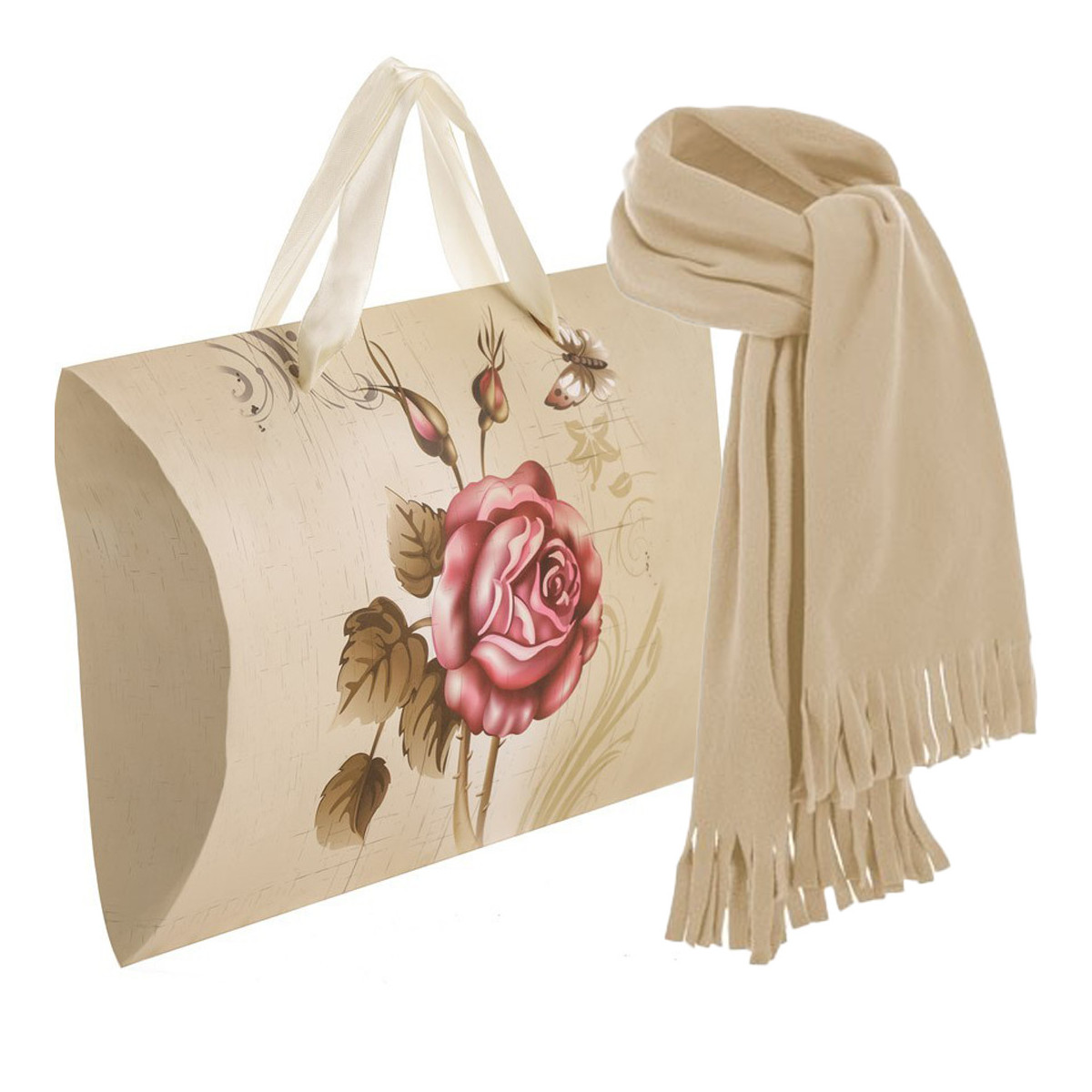 Sciarpa beige in scatola di cartone regalo