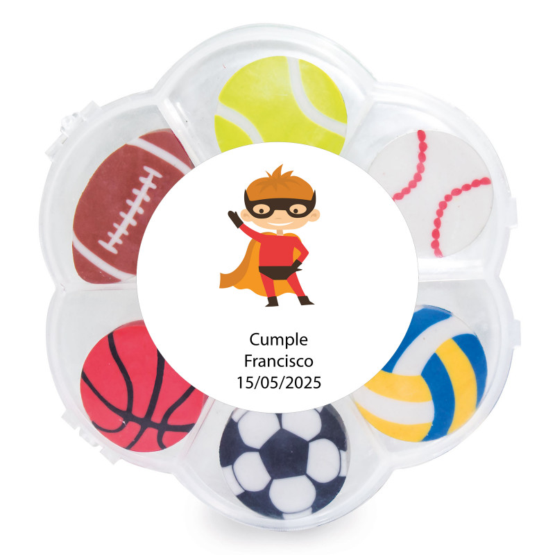 Gomme con diverse forme di palloni sportivi con adesivo per personalizzare l evento