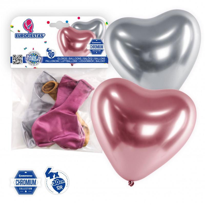 Palloncini cuore 12 cromati 4 assortiti