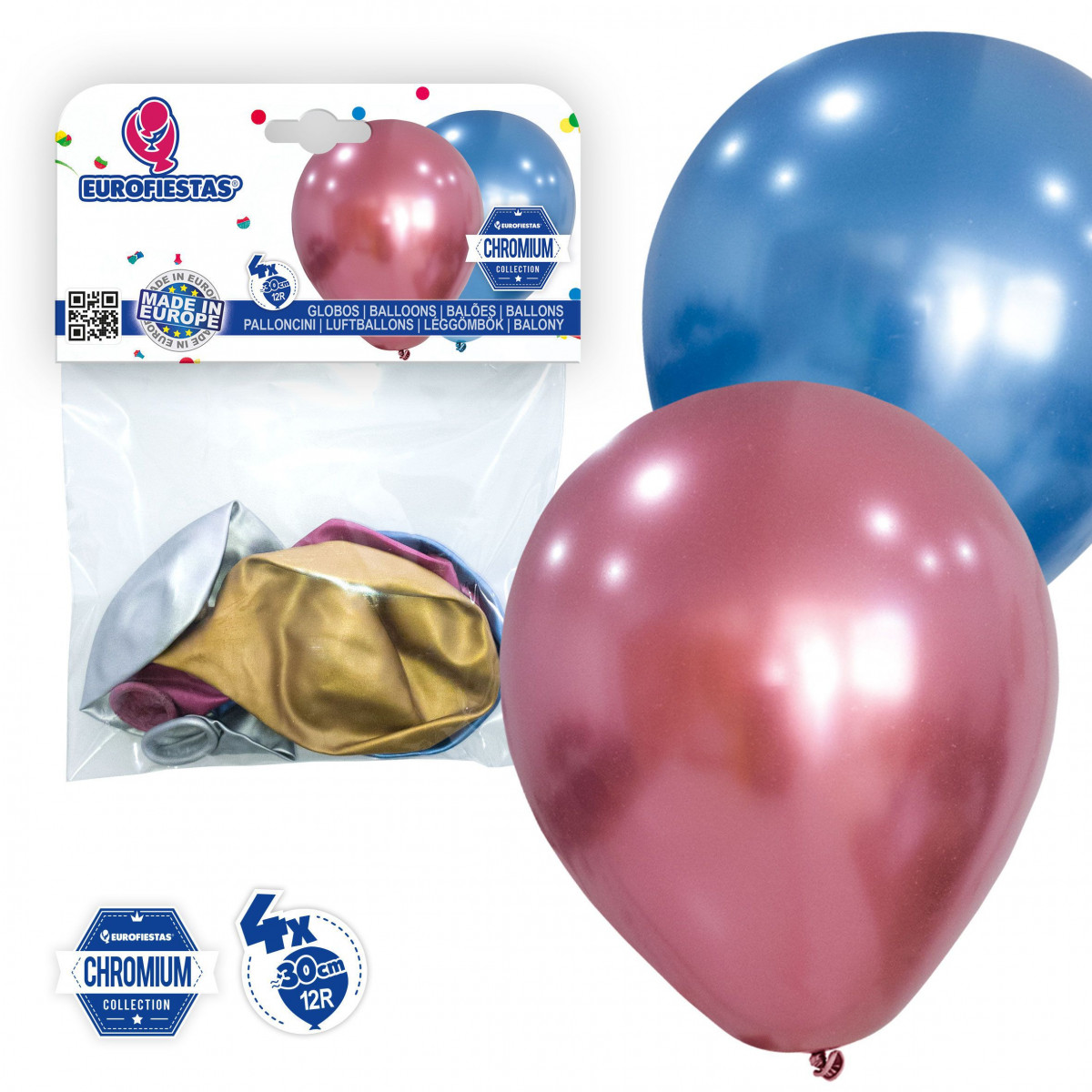 12r palloncini cromati 4 colori assortiti