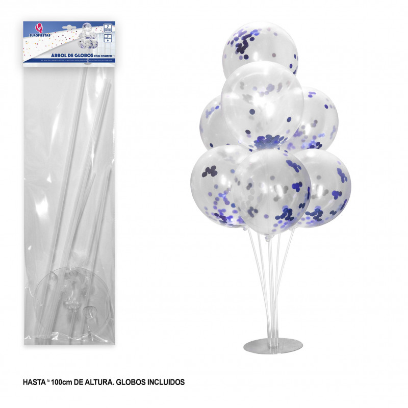 Albero di palloncini con coriandoli blu