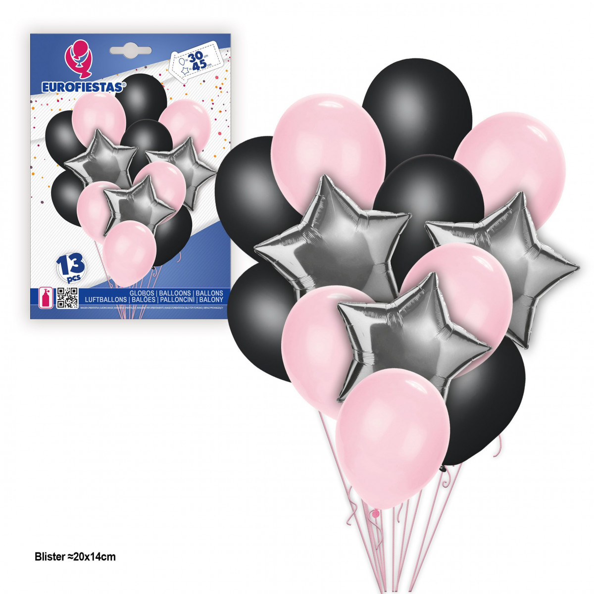 Palloncini foil set 13 stelle rosa argento