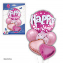 Palloncini di buon compleanno con cuori fucsia