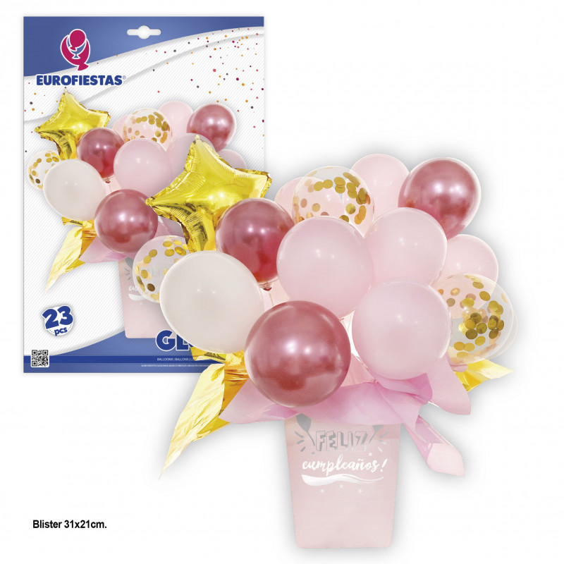 Set di palloncini con vaso rosa