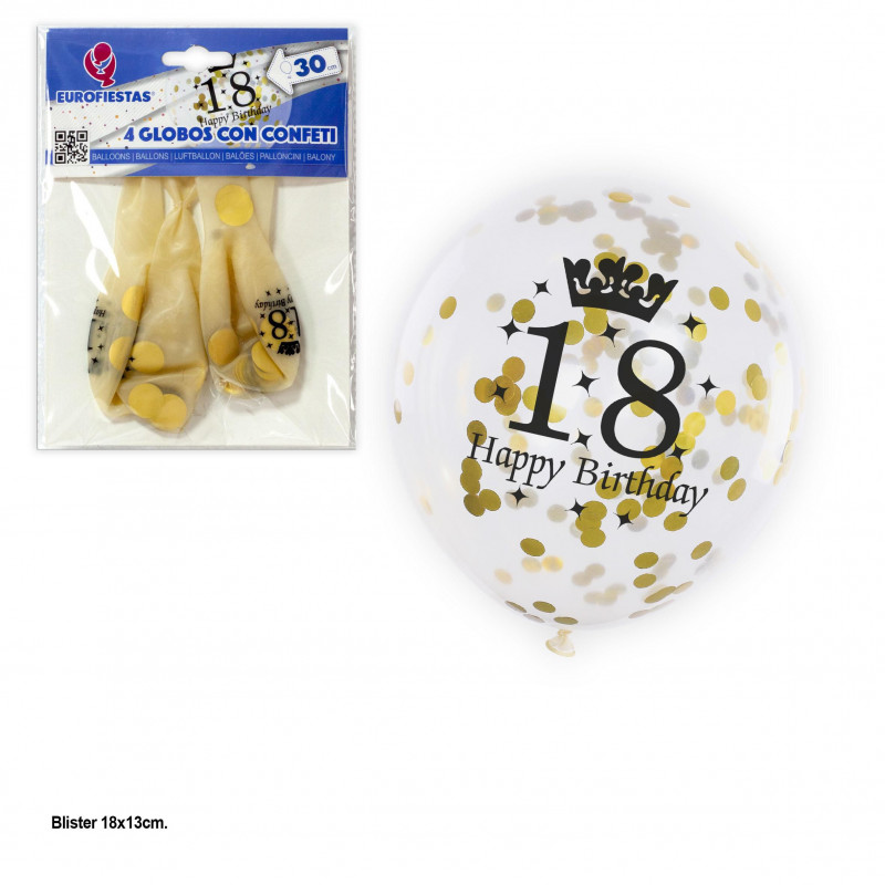 Palloncino trasparente coriandoli oro 4 18° compleanno