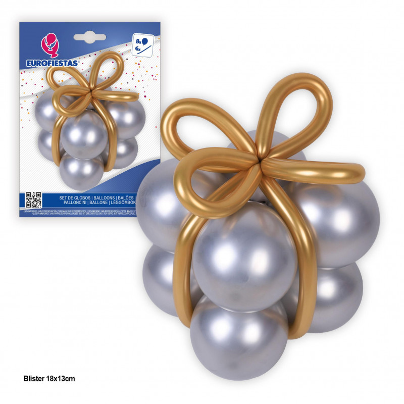 Palloncini regalo forma fiocco argento oro