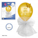 Palloncino buon compleanno con piede di farfalla e tulle oro