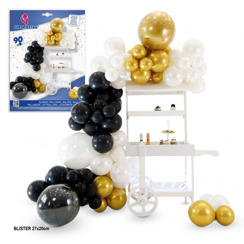 Set nuvola di 90 palloncini oro bianco e nero