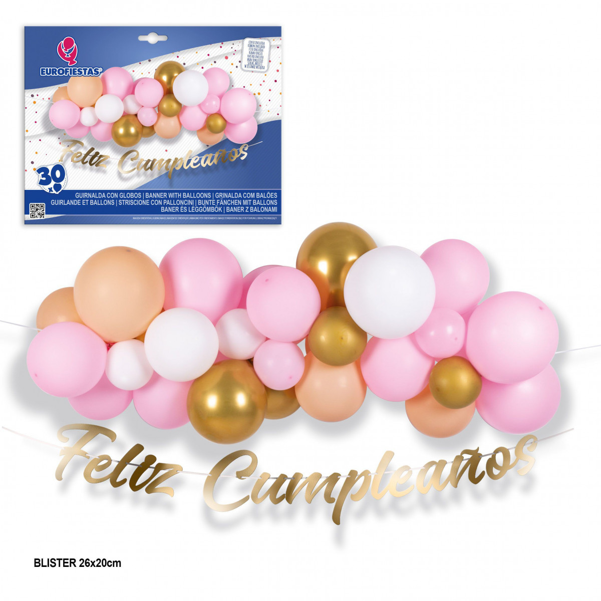 Set nuvola di 30 palloncini rosa e dorati con ghirlanda dorata di buon compleanno