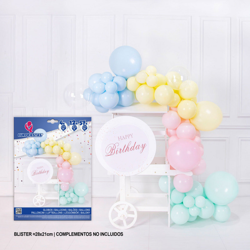 Set organico di palloncini pastello con palloncini trasparenti