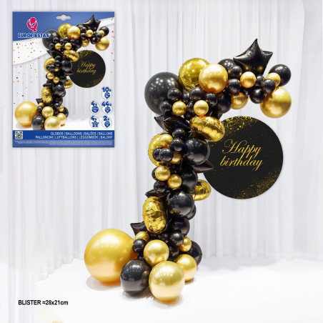 Set organico di palloncini dorati e neri