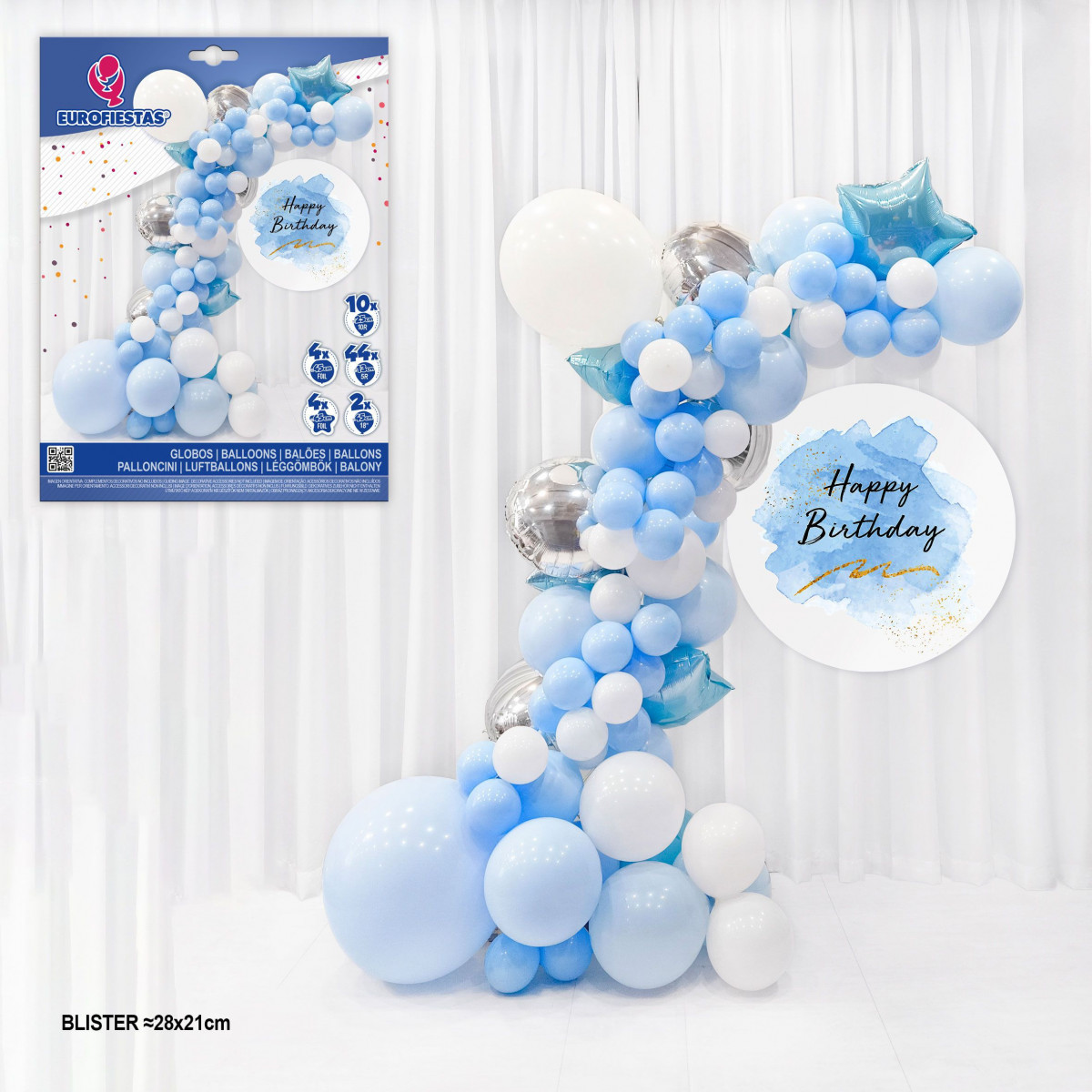 Set organico di palloncini argento e blu