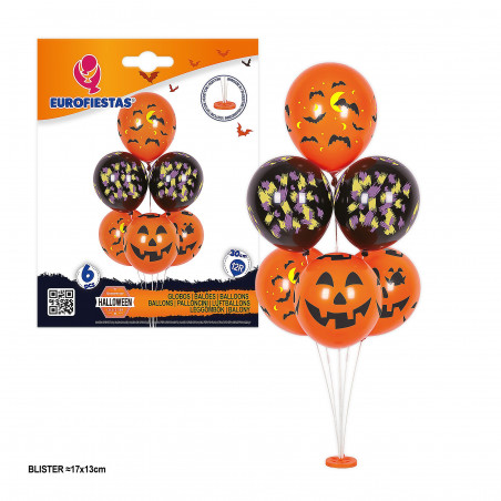 Albero di palloncini Halloween 6pz zucche e pipistrelli