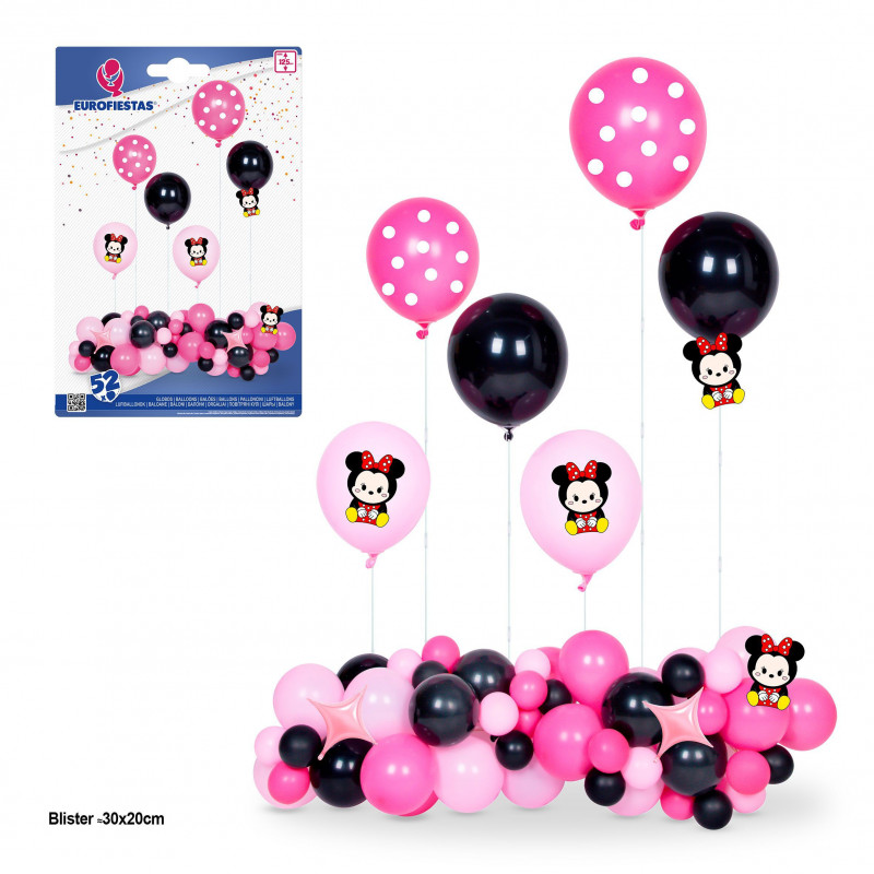 Set di 52 palloncini in ratite fucsia e nero 6 supporti max 125cm