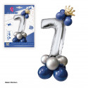 Set di palloncini foil a forma di corona 80 cm 7 blu argento