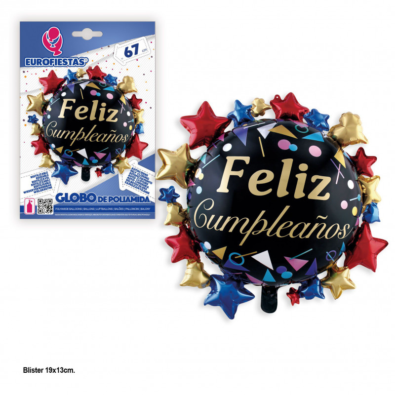 Palloncino foil nero buon compleanno con stelle 67x67cm