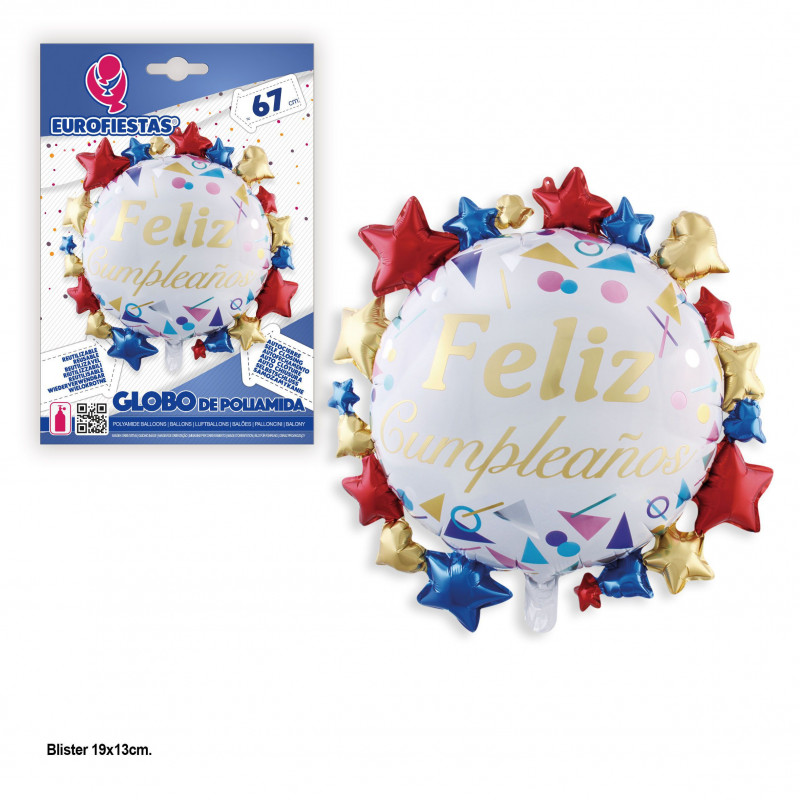 Palloncino foil bianco buon compleanno con stelle 67x67cm