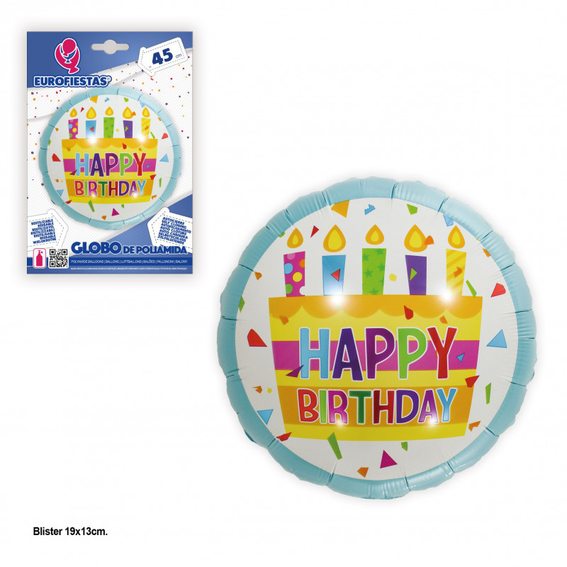 Palloncino foil 45cm tondo torta buon compleanno blu