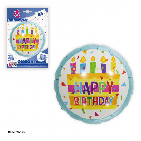 Palloncino foil 45cm tondo torta buon compleanno blu