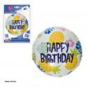 Palloncino foil 45cm tondo happy birthday ananas bianco