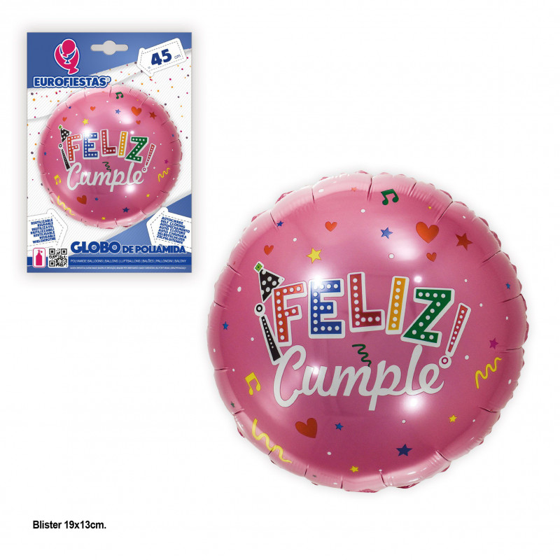 Palloncino foil 45cm tondo buon compleanno fucsia