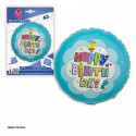 Palloncino foil 45cm tondo happy birthday ape blu