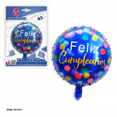 Palloncino foil tondo blu a pois buon compleanno