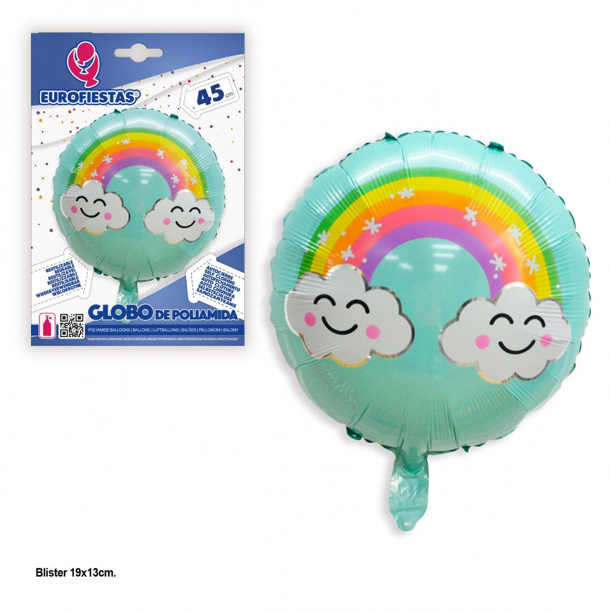 Palloncino foil rotondo blu con arcobaleno