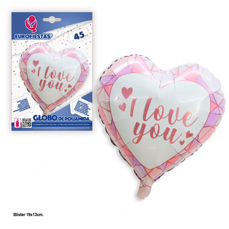 Palloncino foil a forma di cuore Ti amo poligoni rosa