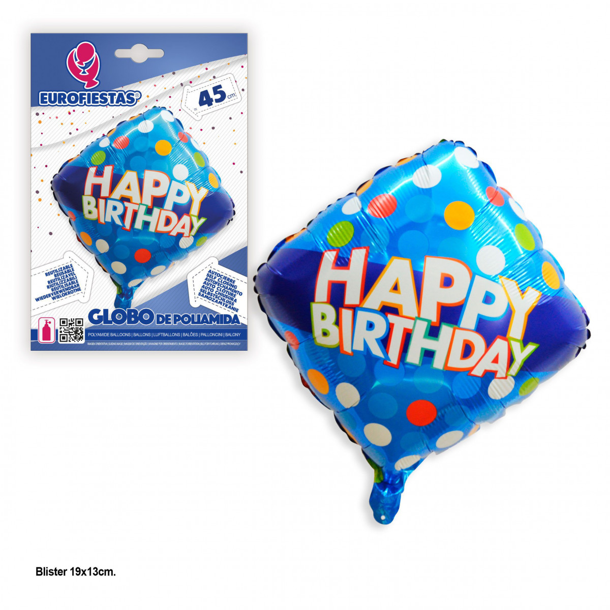 Palloncino foil blu a forma di rombo di buon compleanno