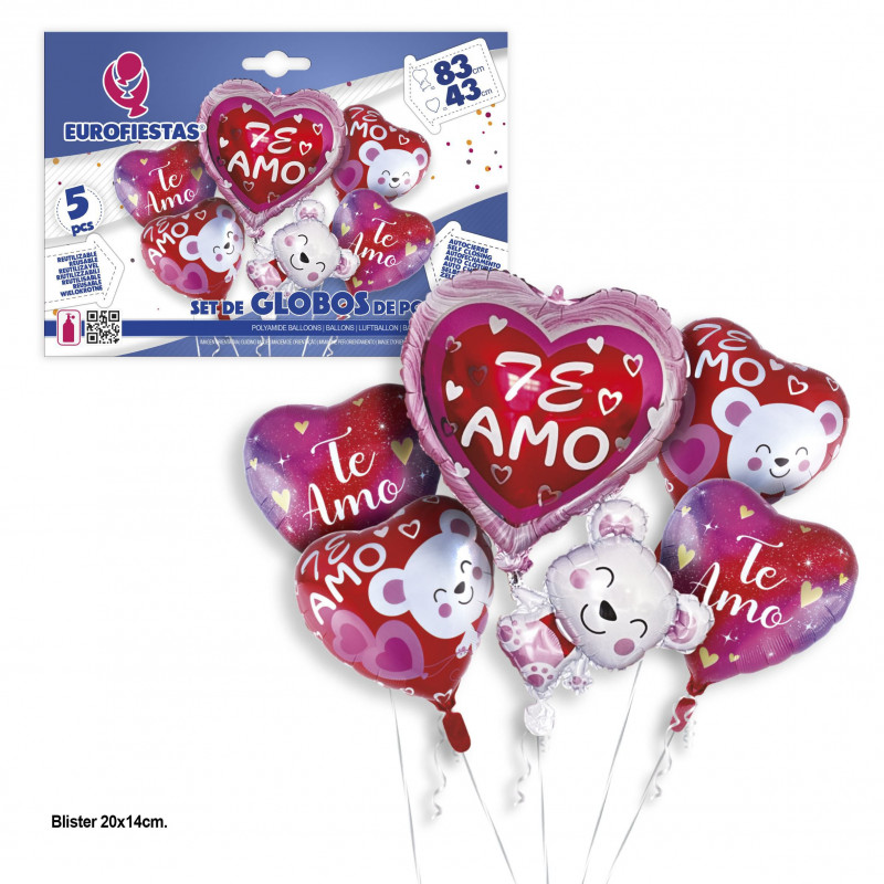 Set di palloncini foil cuori orsetti ti amo