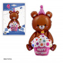 Palloncino foil orso 97 cm buon compleanno marrone