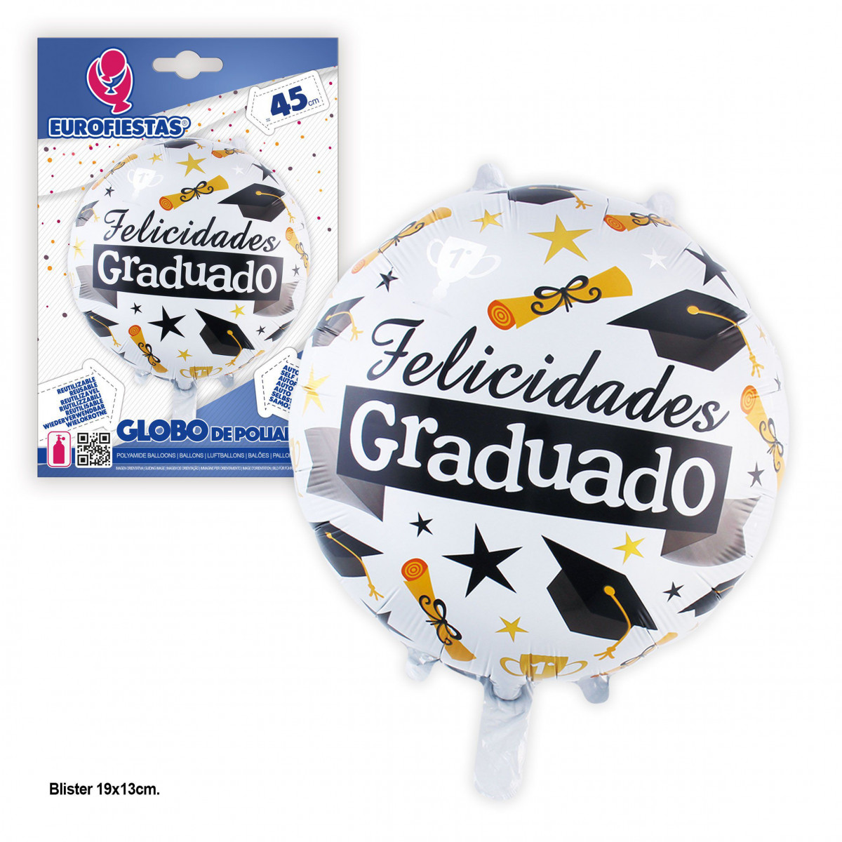 Palloncino foil 45cm tondo congratulazioni laureato bianco