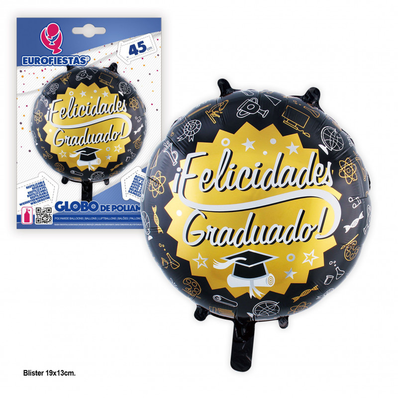 Palloncino foil 45cm tondo congratulazioni laureato nero