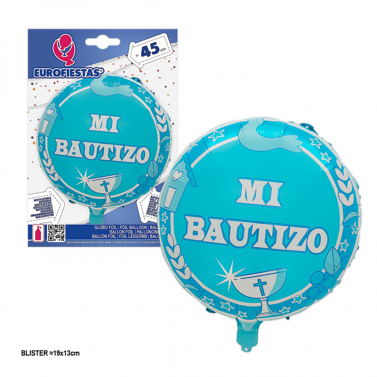 Palloncino foil tondo il mio battesimo blu 45cm