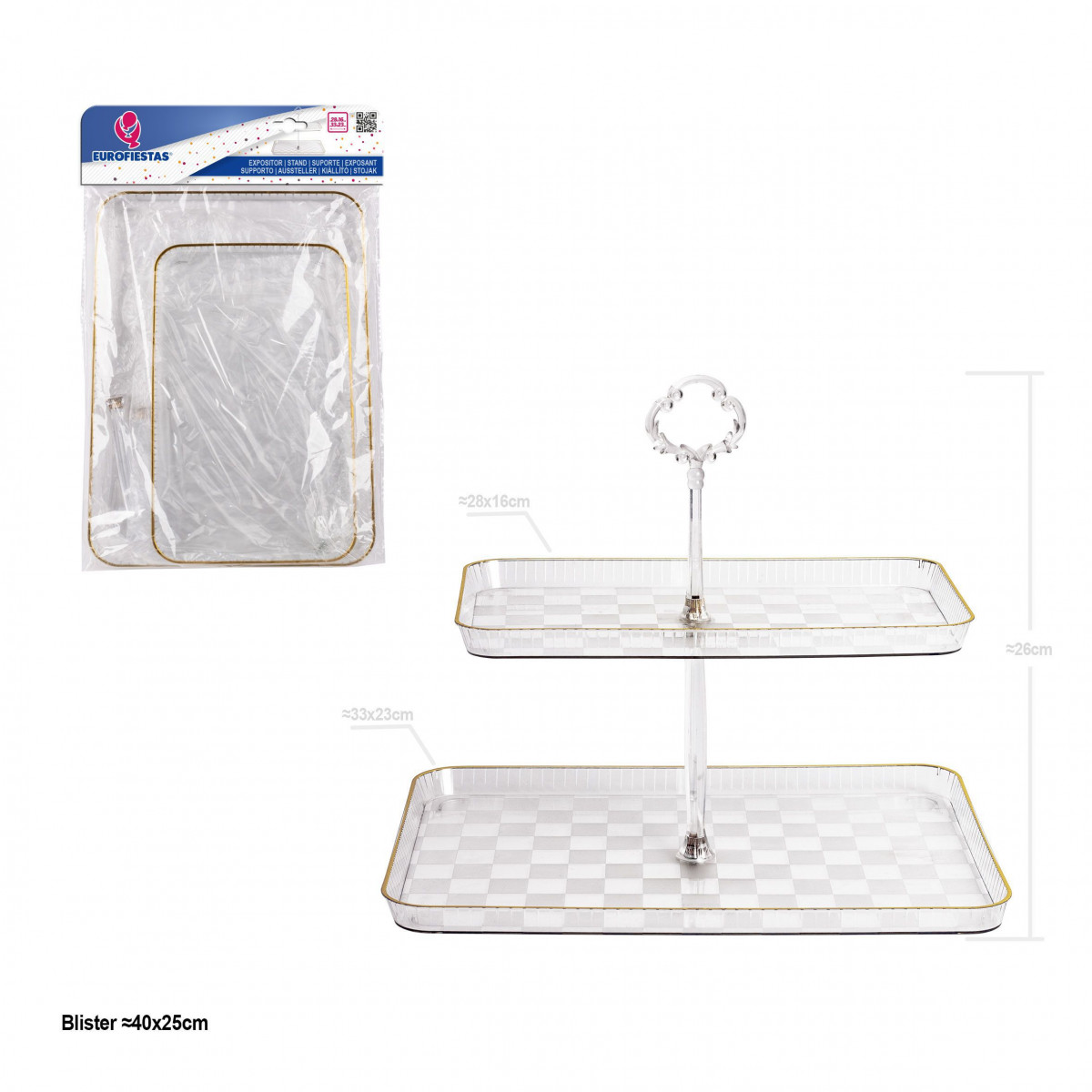 Espositore rettangolare in plastica 2 piani 33x23+28x16cm