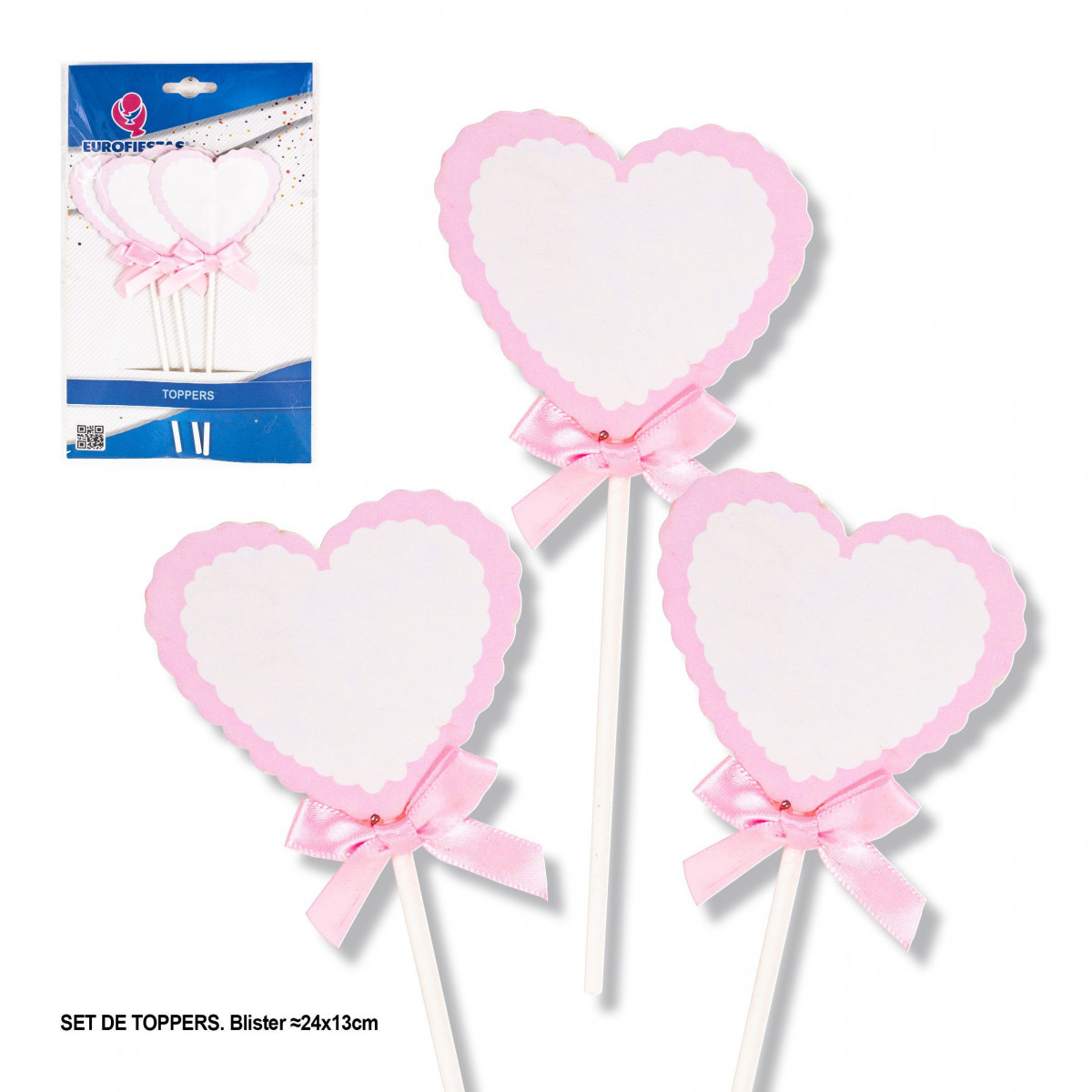 Toppers a cuore con fiocco rosa