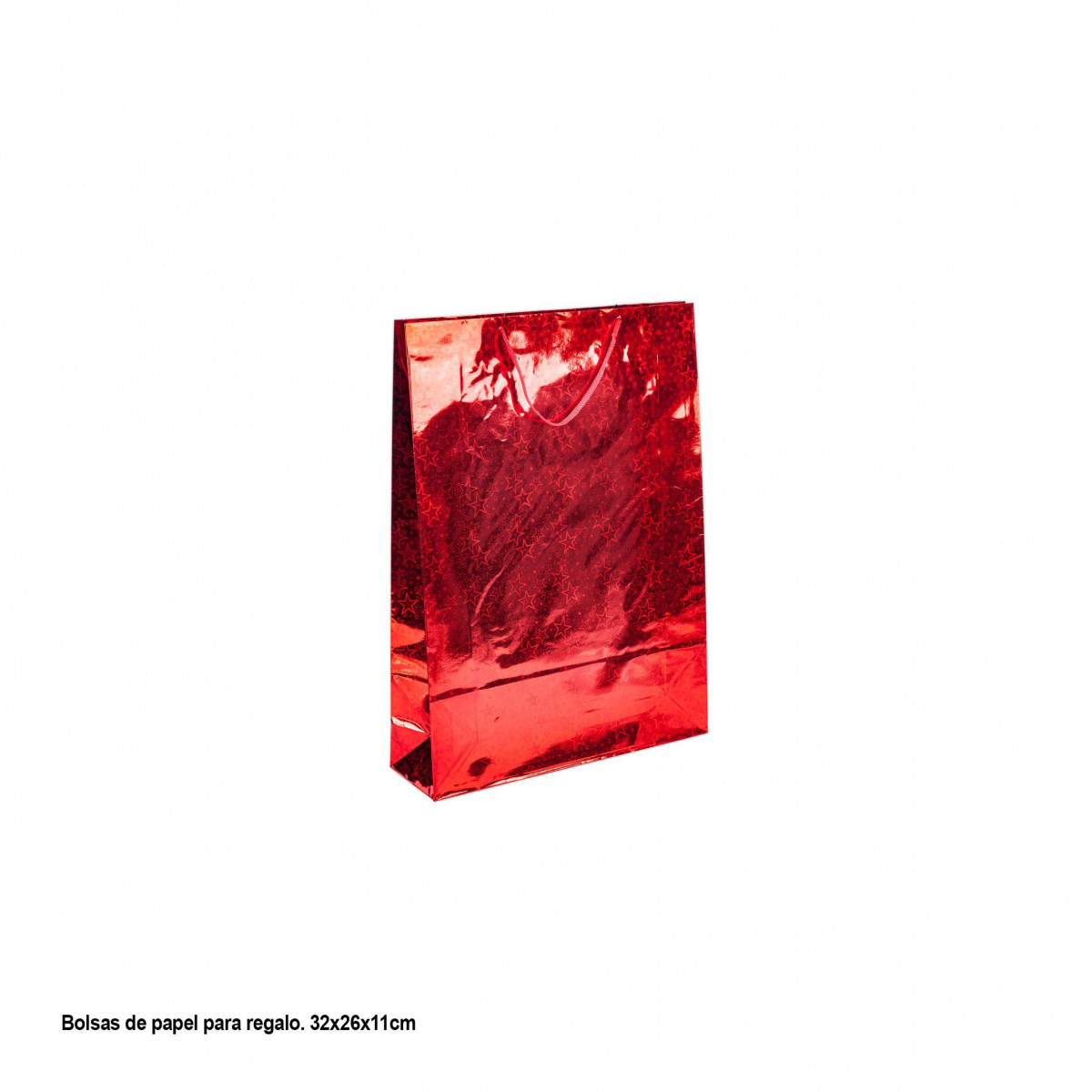 Sacchetto regalo rosso metallizzato con stelle 32x26x11cm med