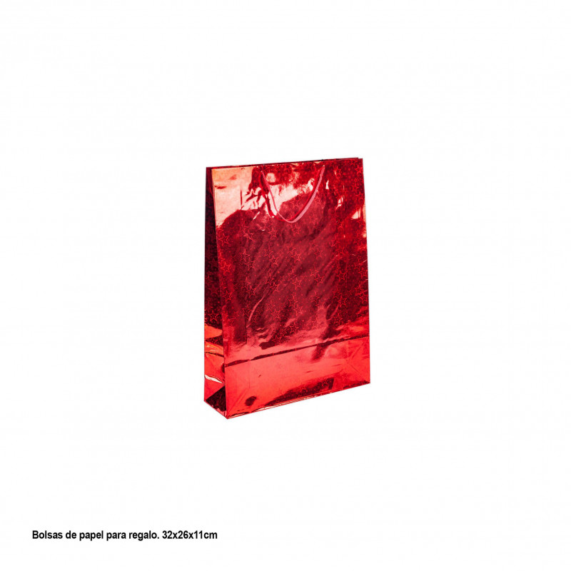 Sacchetto regalo rosso metallizzato con stelle 32x26x11cm med