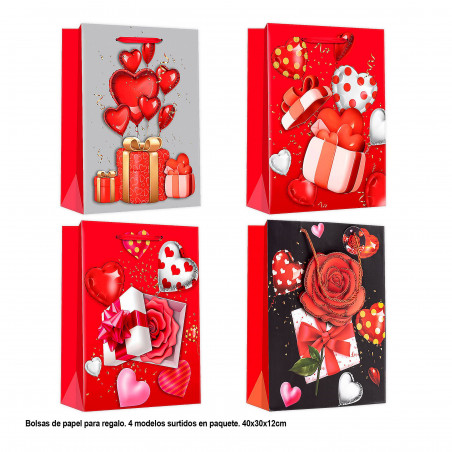 Sacchetto regalo san valentino regali e cuori 40x30x12cm 4ms gr