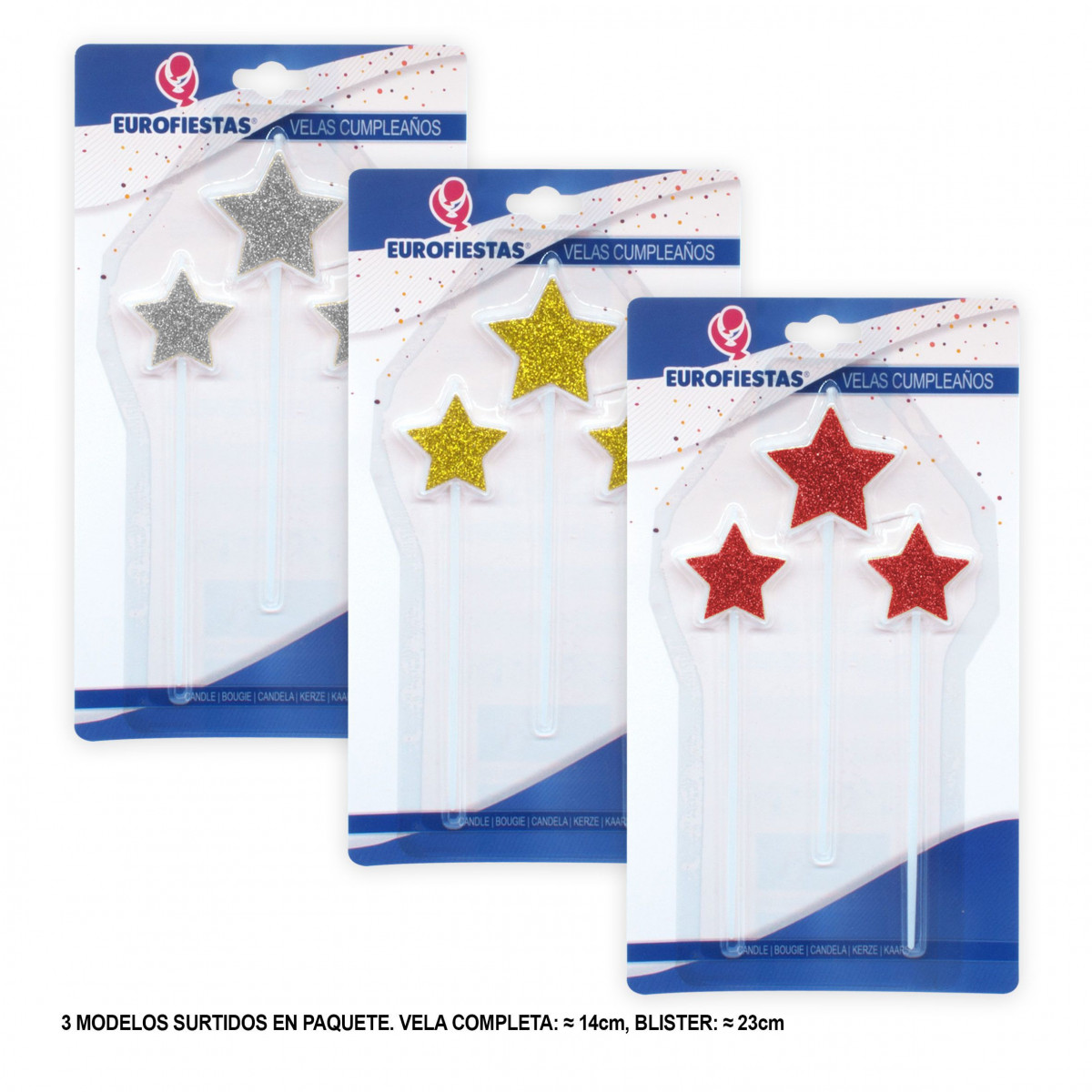 3 candele con stelle glitterate 3 pz