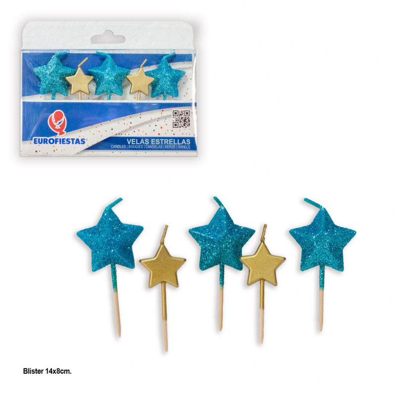 Candele stellari 6 glitter blu